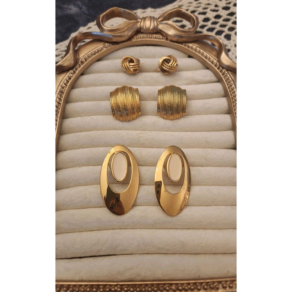3 Pair Vintage Napier Gold Toned Pierced And Screw Back Lot